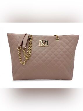 Badgley Mischka Quilted Tote in Blush Pink with Gold Chain Handles